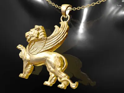 Lion gold pendant jewelry 3D print model