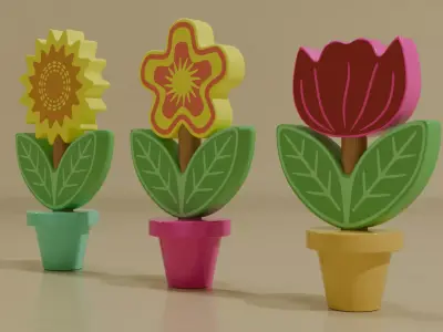 Flower Pot Stacking Toy Low-poly 3D model