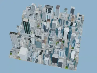 City Downtown Skyscraper Street 03 - DAY Low-poly 3D model