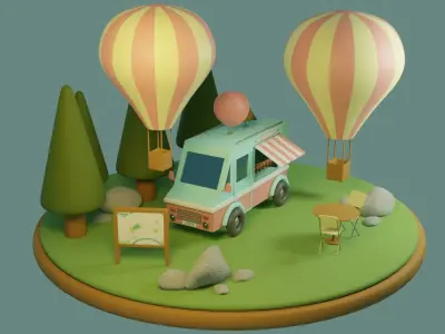 Low poly ice cream truck Low-poly 3D model