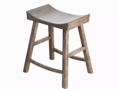 Old Wooden Chair 02 Low-poly 3D model