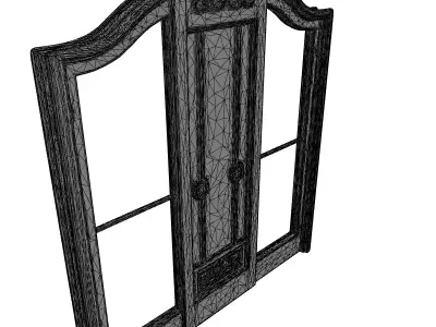 Classic Wooden Double Glass Door Low-poly 3D model