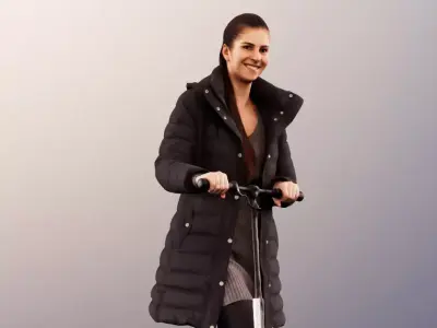 Vivian 11680 - Woman in Winter clothing standing on scooter 3D model