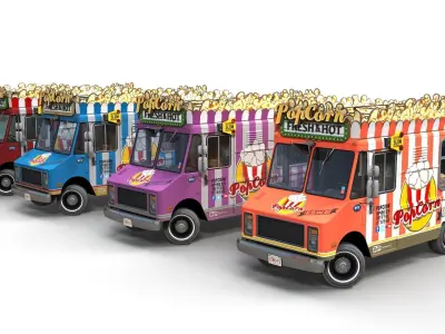 PopCorn Food Truck Low-poly 3D model