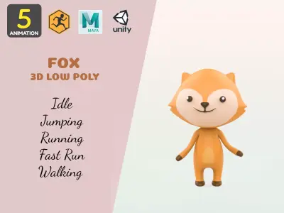 Stylized Fox Animated v001 Low-poly 3D model