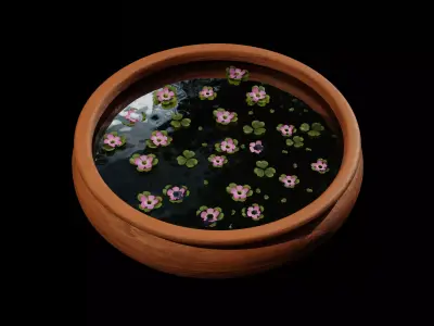 Decorative Clay Water Tub  Low-poly 3D model
