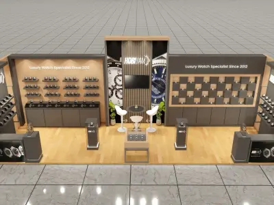 watch booth 10x3 meters 3D model
