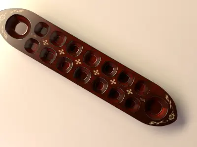 Congkak wooden tray with holes in it 3D model