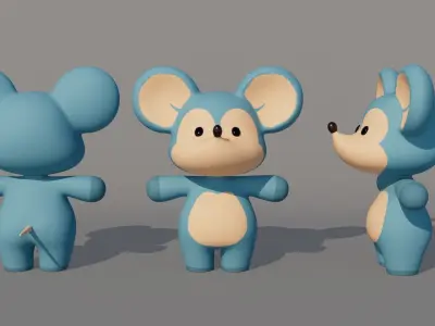Rigged Cartoon Mouse Low-poly 3D model