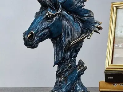 Blue Horse Head Sculpture 3D Mythical Animal Art Decor Low-poly 3D model