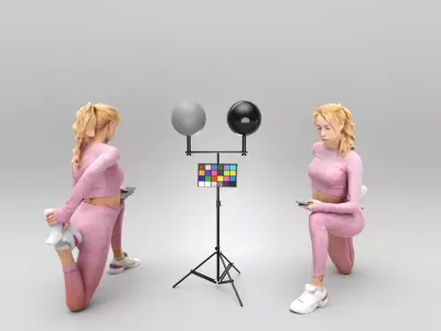 Young woman in pink fitness outfit with smartphone 397 Low-poly 3D model