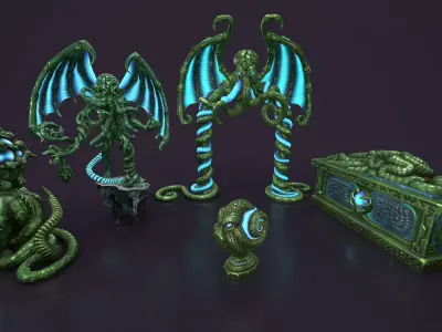 Ancient statues collection Low-poly 3D model