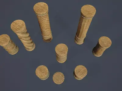 Wooden Columns PBR Low-poly 3D model
