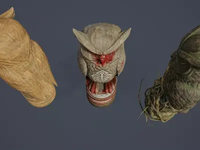 Totem Pole Owl PBR Low-poly 3D model
