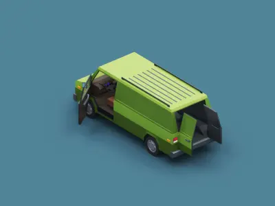 Stylized Cartoon Cargo Van 80s Low-poly 3D model
