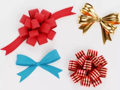 Ribbon Bow Collection - 4 Decorative Gift Wrapping Ornaments 3D model