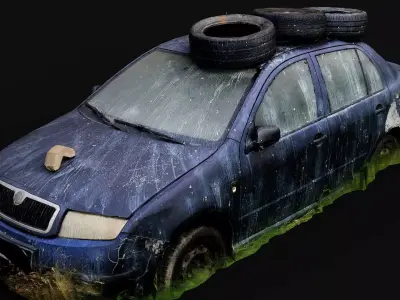 car destroyed city abandoned wreck PBR photogrammetry 3D model