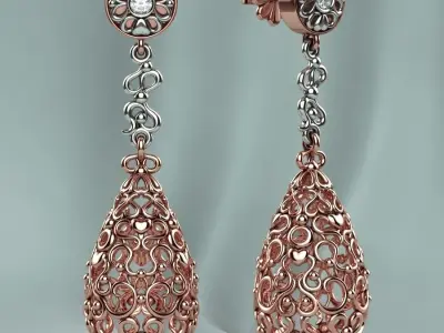 Gold Earrings With Diamonds 3D print model