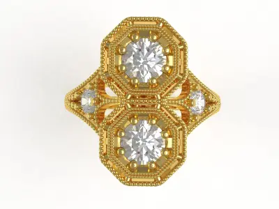 Two Stone Filigree Art Deco Ring 3D print model