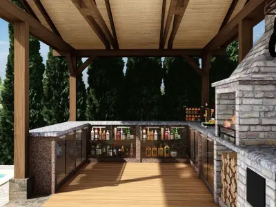 3D model of a gazebo with a bar 3D model