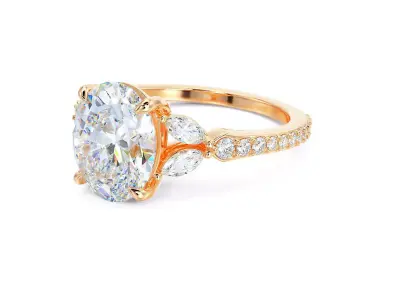 gold engagement ring 10x8mm oval shape diamond 3D print model