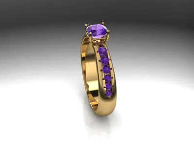 Purple Stone Gold Ring 3D model