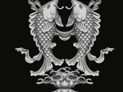 Buddhist Golden Fish Relief 3D print model