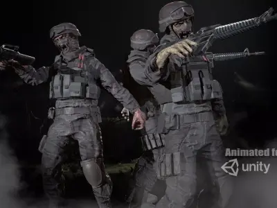 Zombie Soldier Low-poly 3D model