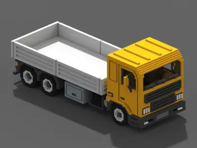 Voxel Flatbed Truck Low-poly 3D model