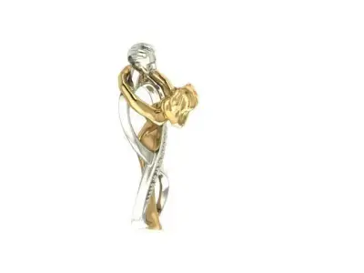 pendant gold and silver ring with heart in middle 3D model