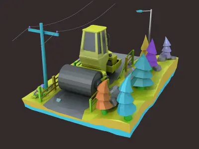 bulldozer car cartoon crane crawler forklift heavy industrial 3D model