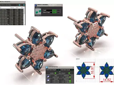 Rose Gold Six Petal Flower Stud STL 3DM Earrings model je0146 3D print model