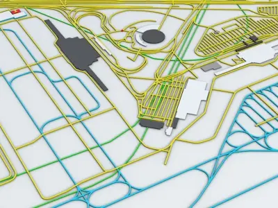 Seoul Gimpo GMP Airport Roads Buildings and Public Transport 3D model