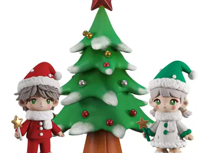 Christmas Decoration Plasticine Elves Ornamented Tree 3D model