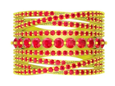 Wide Band Multi Row Gemstone Ring 3D Model 4396 3D print model