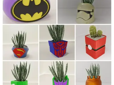 plant pot superhero colection 3D Model Collection