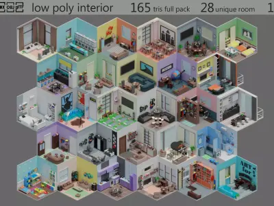 Cartoon interior 2 Low-poly 3D model