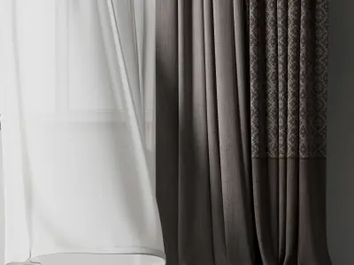curtains when open window and Patterned Curtain 03 HBH Low-poly 3D model
