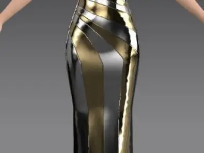 Dress passion flower dress metalic and gold Low-poly 3D model