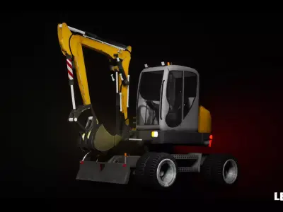Driveable Animated Excavator Low-poly 3D model