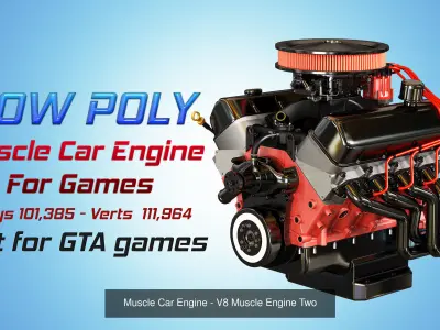 Muscle Car Engines - V8 Low-poly Engines 5 in 1 3D Model Collection