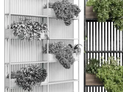 Stand metal shelf with wall plant - hanging plants balcony  Low-poly 3D model