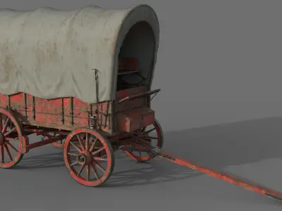 Old Western Wagon Low-Poly PBR Game Ready 3D Model Low-poly 3D model