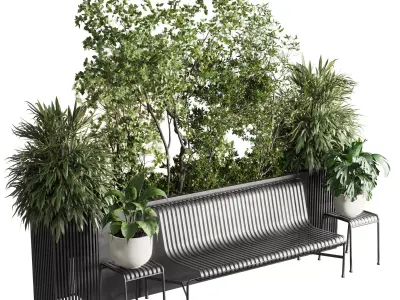 Urban Environment  Urban Furniture Green Benches With tree 38 Low-poly 3D model