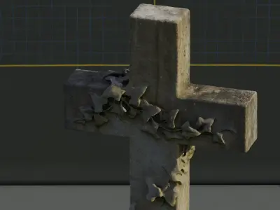 Photogrammetry Model of Grave Stone Cross Ivy Decoration Low-poly 3D model