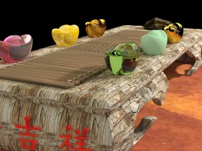 Chinese gold Ingot  and  bamboo slip  3D model