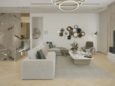 Luxury Modern Residence Interior Scene Living Dining Bath 3D model