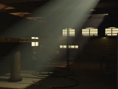 Garage room in warehouse with graffiti on walls 3D model