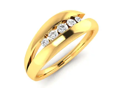 Band 3dm Render Details gold diamond ring with three stones 3D print model
