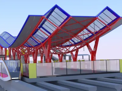 Monorail station with train 2023 IV 3D model